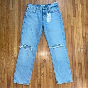ZARA NWT Mid-Rise Full Length Straight Jeans Ripped Size EUR 42 USA 10